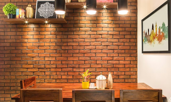 Dinding batu bata dengan kesan rustic